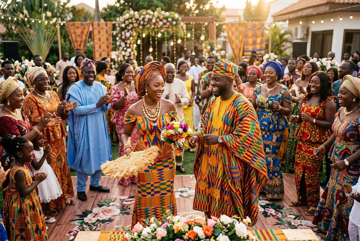 Mariage traditionnel africain en tenues colorées